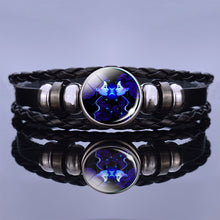 Load image into Gallery viewer, Luminous Twelve Constellation Couple Bracelet Imitation Black Leather Bracelet