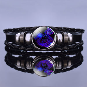 Luminous Twelve Constellation Couple Bracelet Imitation Black Leather Bracelet